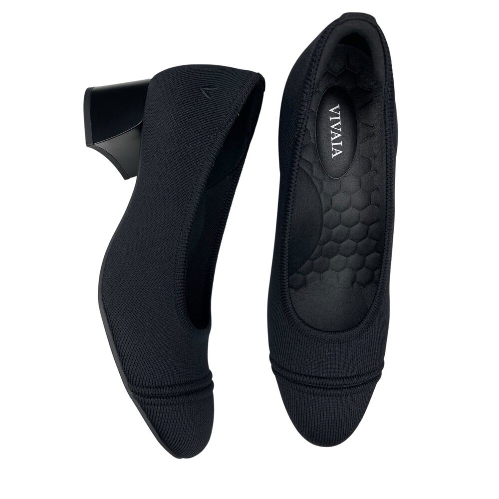 Vivaia womens Julie Arch Pro Almond Toe Block Heels Black 37.5 US 7 smart casual - Picture 1 of 10